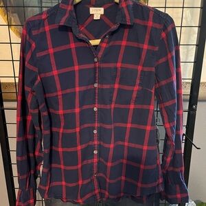 J. Crew Navy and Red Plaid Button Down Shirt